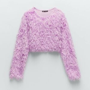 SOLD ZARA Feather Effect Cropped Purple Fuzzy Sweater